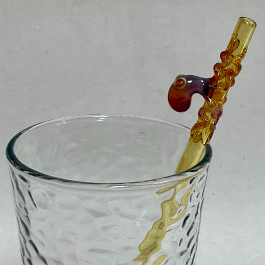 Amber Purple Octopus on yellow straw