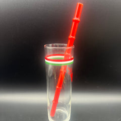 Red “Tiki Bamboo”Glass Smoothie Straw